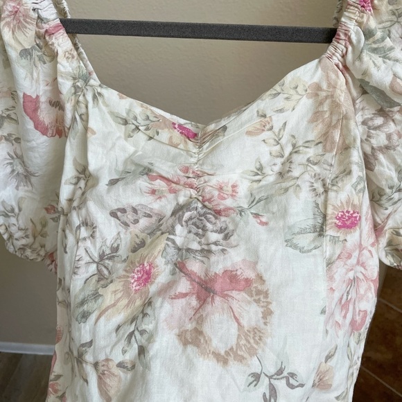 H&M Linen 90s Floral Sweetheart Neckline Top - Picture 7 of 8